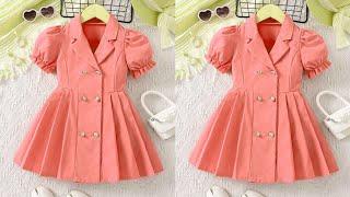 Coat/Blazer Collar Double Button Placket Pleated Baby Frock Cutting and Stitching/Easy Baby Frock