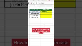 How to Convert lowercase to UPPERCASE letters in Excel! #excel #microsoftexcel