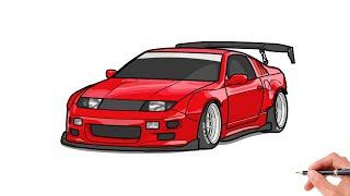 How to draw a NISSAN 300ZX / drawing nissan 300 zx z32 1991 stance car step by step