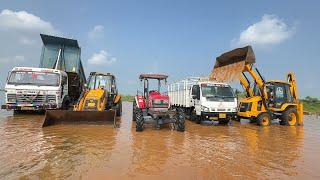 Washing My JCB 3dx | TATA Dump Truck | Mahindra Arjun 605 | SML Truck in Pond