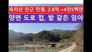 속리산 인근 만평, 2.8억→4천5백만 (양면 도로 접, 밭 같은 임야)