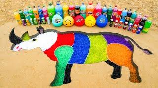 How to make White Rhinoceros with Rainbow Orbeez, Mtn Dew, Fanta, Mirinda, 7up, Coca Cola vs Mentos