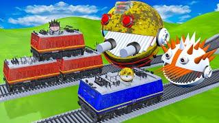 【踏切アニメ】あぶない電車 vs Monster Pacman VS ROBOT PACMAN Fumikiri 3D Railroad Crossing Animation