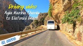 Chania Crete Road trip Driving from Agia Marina,Platanias to Elafonisi and Kedrodasos beach 4K