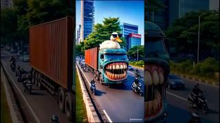Strange container truck with cool duck on top suddenly releases dog dressed as cleopatra