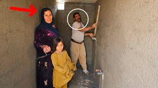 The effort a single mother in strengthening walls of bathroom using concrete with help professor