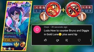 HOW TO COUNTER META DIGGIE AND BRUNO IN GOLD LANE? | ( MUST WATCH ) | MLBB