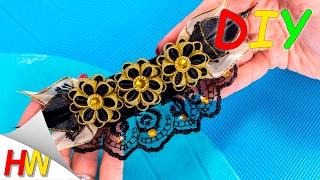 Заколка-автомат Канзаши "Черное золото"МК. Kanzashi Flower Hairclip. Kanzashi Tutorial.