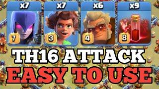 TH16 NEW ATTACK STRATEGY! 7 WITCH + 7 ROOT RIDER + 6 DRUID + 9 SKELETON SPELL - CLASH OF CLANS