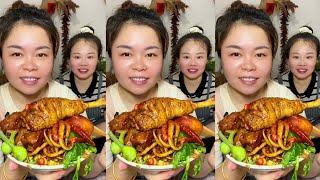 Yummy Spicy Food Mukbang, Eat Braised Chicken Legs With Spicy Seafood And Vegetables, Spicy Noodles