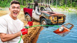 Found CAR FINDS UNDER THE WATER! I built THE FIRST CAR IN THE WORLD OUT OF SCRAP! MAGNET FISHING!