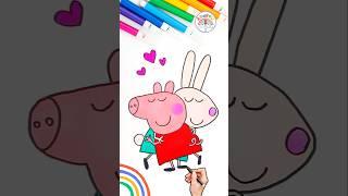 Peppa Pig Simple Drawing Tutorial | Draw Peppa Pig and Rebecca  #peppapig #shorts #friends