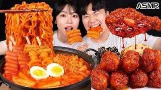 ASMR MUKBANG Gà cay Tteokbokki, gà dày dạn, phô mai Kimchi Gimbap, đồ chiên, ăn