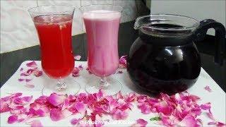 Homemade Rose Syrup Recipe-Rose Essence Recipe-Rose Milk Recipe - Juice Recipe - Rose Sarbat Recipe