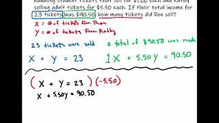 Eric's Algebra Lecture: Systems of Equations Word Problem (example #1)