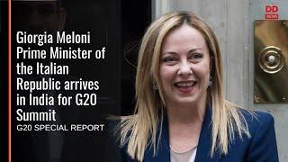 Giorgia Meloni Prime Minister of the Italian Republic arrives in India for G20 Summit