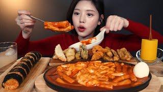 SUB)신전떡볶이 먹방 ! 치즈떡볶이 김말이 오징어튀김 닭껍질튀김 신전치즈김밥까지 리얼사운드 cheese tteokbokki gimbap mukbang ASMR