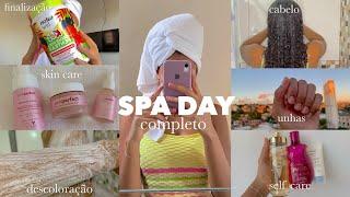 SPA DAY COMPLETO em casa | cabelo, skin care, descoloração, depilação, unhas, self care 