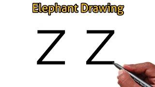 How to draw elephant from letter ZZ | Easy elephant drawing for beginners | Letter Drawing