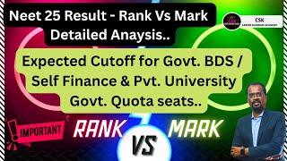 NEET 2025 - Rank VS Mark | Expected Cutoff for Govt. BDS, SF and Pvt. University #neet2025