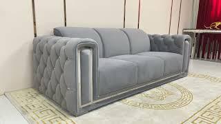 Junior Grey Velvet Sofa set #sofa #sofastyle #furnituredesign #luxury #design #tv