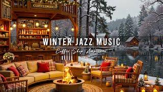 Cozy Winter Porch Ambience  Smooth Jazz Instrumental Music with Crackling Fireplace for Work, Relax