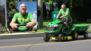 Riding a John Deere Lawn Tractor to get Pizza