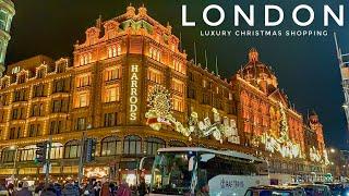 London Christmas Lights Windows Shopping Harrods & Harvey Nichols | London Walk 2024 [4K HDR]