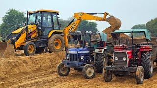 Massey 241 Farmtrac 45 Mahindra 575 Tractor Stuck in Mud Overturned with JCB Machine | Jcb Tractor