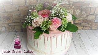 Torte mit echten Blumen/ Flower Cake/ Naked Drip Cake/ Glutenfreies Rezept von Jessis Dream Cakes