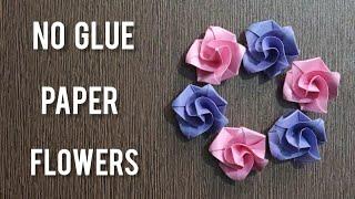 How to make a rose flower with paper? \ paper rose flower NO GLUE and NO SCISSORS