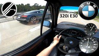 BMW E30 320i Cabriolet 129 PS 6-cylinder Top Speed Drive On German Autobahn With No Speed Limit POV