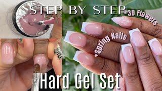 Step by step Hard Gel/Builder Gel Full Set of Nail - FRENCH TIP AND 3D FLOWERS NAIL ART