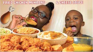 FRIED CHICKEN MUKBANG | MOTHER AND SON | CHEESE SAUCE | BUBBLES