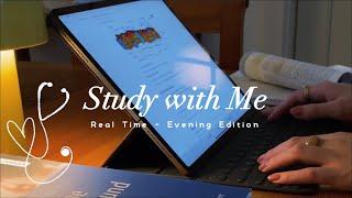 35 min STUDY WITH ME evening edition | real time | piano + rain to make you feel the academia vibe