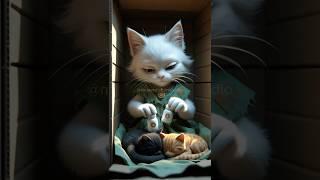 Poor Cat Saved Two Little Kittens  - Emotional Story #shorts #cat #cute #animals #hero