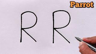 How to draw parrot from letter R | Beautiful parrot drawing tutorial | Letter Drawing