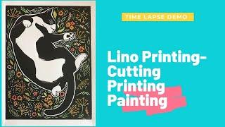 Linocut Printing, "Fat Stevie in the Weeds" - Time Lapse Video