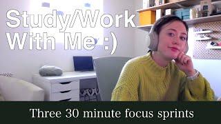 Happy & Focused - Body Doubling for ADHD - Work/Study for Three 30 Min Pomodoros - No Music