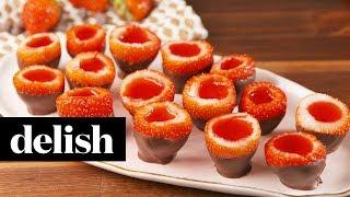 Chocolate Covered Strawberry Jell-O Shots | Delish