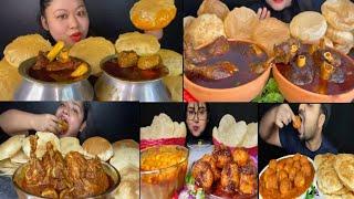 *MUKBANGERS* EATING LOTS OF PURI/LUCHI WITH EGG CURRY, CHICKEN CURRY, MUTTON CURRY, DUMALOO, GHUGNI