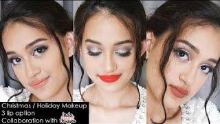 Easy Christmas / Holiday Makeup | 3 lip option | Collab with IndoBeautyVlogger | Nadya Aqilla