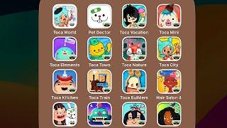 Toca Boca World,Toca Pet Doctor,Toca Vacation,Toca Mini,Toca Lab Elements,Toca Life Town,Toca Train