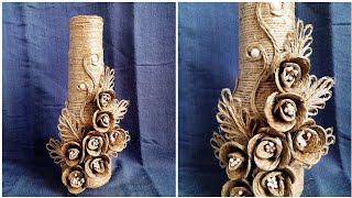 Ваза из джута и бутылки своими руками. Поделки. Джутовая филигрань. DIY Jute crafts