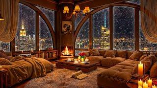 Late Night Jazz  Cozy Apartment in New York  Elegant Jazz Saxophone & Fireplace Sounds for Sleep