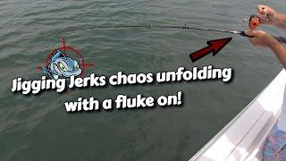 Jigging Jerks chaos unfolding with a fluke on! Hilarious