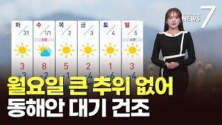 [날씨] 월요일 큰 추위 없어…동해안 대기 건조 '불조심' [뉴스7]