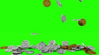 3D Crypto Coins Falling Green Screen