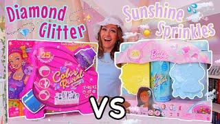 UNBOXING *DIAMOND GLITTER* BARBIE VS *SUNSHINE SPRINKLES* BARBIE!!️(50+ MYSTERY SURPRISES!!🫢)