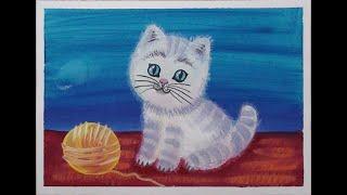 How to draw a cat with gouache. How to draw animals. Step by step drawing. Lesson for beginners.